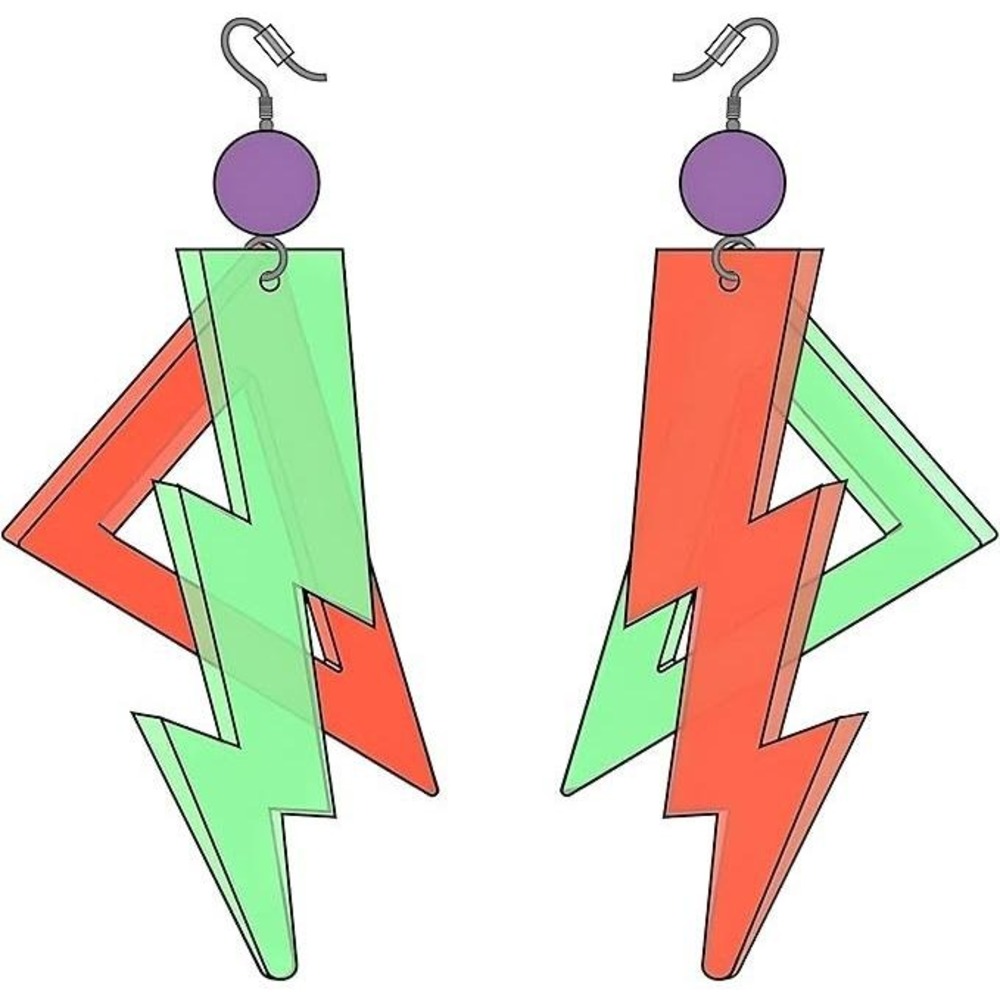 Lightning Bolt Earrings Neon Green Red‎ Acrylic Drop Dangle Costume Jewelry NWT